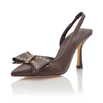 DARSI Bow Eyelet Accent Slingback Pointed Toe Heeled Pumps