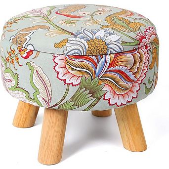 Round Storage Ottoman with Reversible Tray, Padded Footstool, Anti-Slip Pads