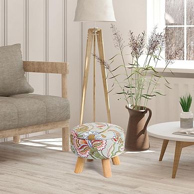 Round Storage Ottoman with Reversible Tray, Padded Footstool, Anti-Slip Pads