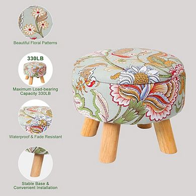 Round Storage Ottoman with Reversible Tray, Padded Footstool, Anti-Slip Pads