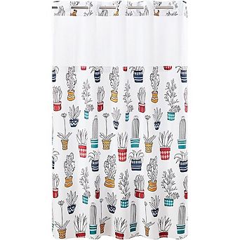 Cactus Print Shower Curtain Set with Snap-In Liner, No Hooks, Machine Washable