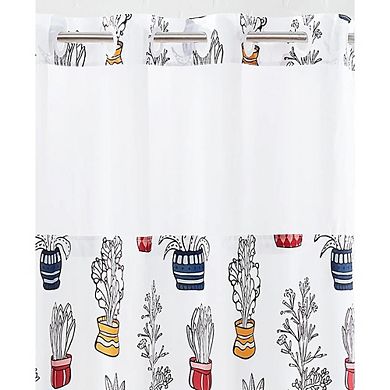 Cactus Print Shower Curtain Set with Snap-In Liner, No Hooks, Machine Washable