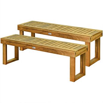 Costway 52" Outdoor Acacia Wood Dining Bench Chair Seat Slat with Bar