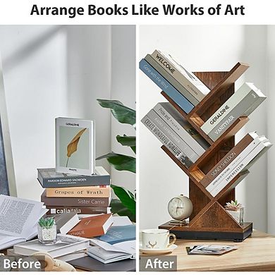5-Tier Retro Tree Bookshelf, Floor Standing Storage Shelves