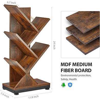 5-Tier Retro Tree Bookshelf, Floor Standing Storage Shelves