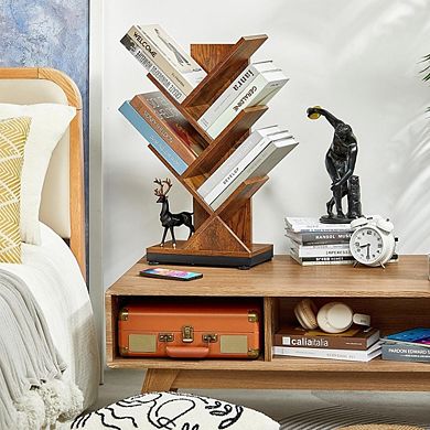 5-Tier Retro Tree Bookshelf, Floor Standing Storage Shelves