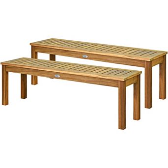 Costway 52" Outdoor Acacia Wood Dining Bench Chair with Slatted Seat