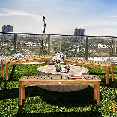 Costway 52" Outdoor Acacia Wood Dining Bench Chair with Slatted Seat