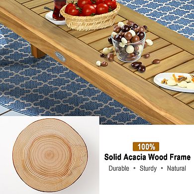 Costway 52" Outdoor Acacia Wood Dining Bench Chair with Slatted Seat