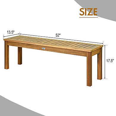 Costway 52" Outdoor Acacia Wood Dining Bench Chair with Slatted Seat
