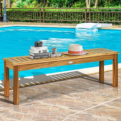 Costway 52" Outdoor Acacia Wood Dining Bench Chair with Slatted Seat
