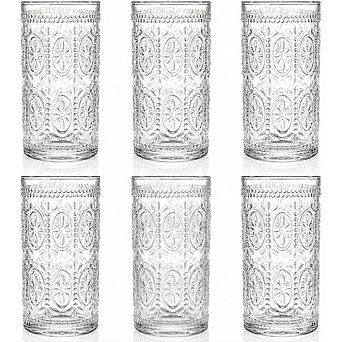 6 pc Vintage Glassware Set, Highball Drinking Glasses for Mixed Beverages