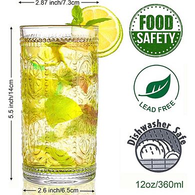 6pc Vintage Glassware Set, Highball Drinking Glasses for Mixed Beverages
