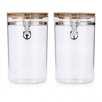 Airtight Coffee Container Set of 2 with Scoop and Shelf, Kitchen Storage Jars