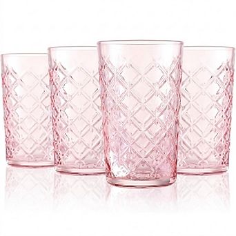 4 pc Highball Glass Set Vintage Crosshatch Tumblers for Drinks