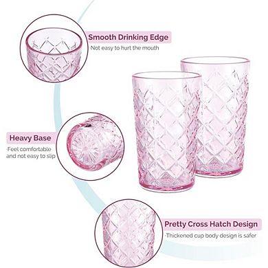 4-Piece Highball Glass Set Vintage Crosshatch Tumblers for Drinks