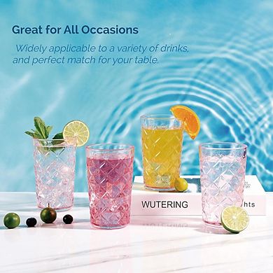 4-Piece Highball Glass Set Vintage Crosshatch Tumblers for Drinks