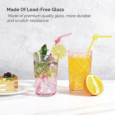 4-Piece Highball Glass Set Vintage Crosshatch Tumblers for Drinks