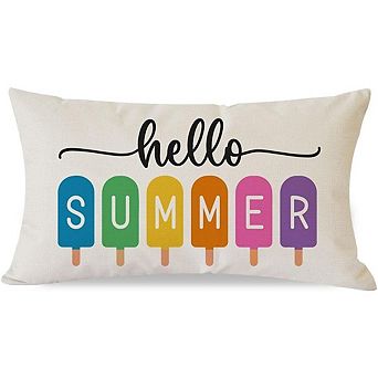 Hello Summer Throw Pillow Cover 12x20 Popsicle Farmhouse Lumbar Cushion Decor