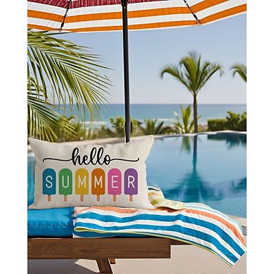 Hello Summer Throw Pillow Cover 12x20 Popsicle Farmhouse Lumbar Cushion Decor