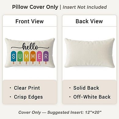 Hello Summer Throw Pillow Cover 12x20 Popsicle Farmhouse Lumbar Cushion Decor