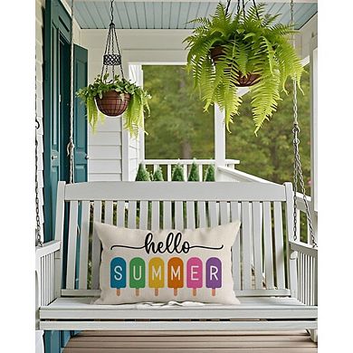 Hello Summer Throw Pillow Cover 12x20 Popsicle Farmhouse Lumbar Cushion Decor