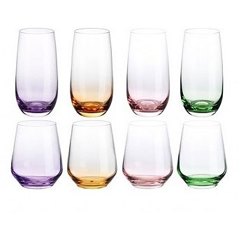 8 pc Hand-Blown Glass Set Highball & Stemless Wine Glasses