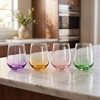 8-Piece Hand-Blown Glass Set Highball & Stemless Wine Glasses