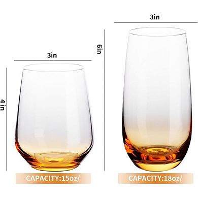 8-Piece Hand-Blown Glass Set Highball & Stemless Wine Glasses