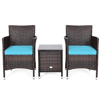 Costway Outdoor 3 pc Rattan Wicker Furniture Sets Chairs Coffee Table Garden