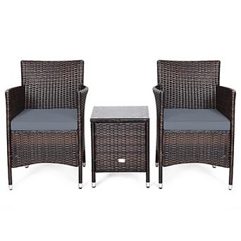 Costway Outdoor 3 pc Rattan Wicker Furniture Sets Chairs Coffee Table Garden