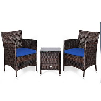 Costway Outdoor 3 pc Rattan Wicker Furniture Sets Chairs Coffee Table Garden