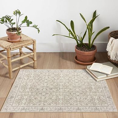 Washable Floral Area Rug Non Slip Low Pile Indoor Entryway Door Mat