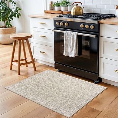 Washable Floral Area Rug Non Slip Low Pile Indoor Entryway Door Mat