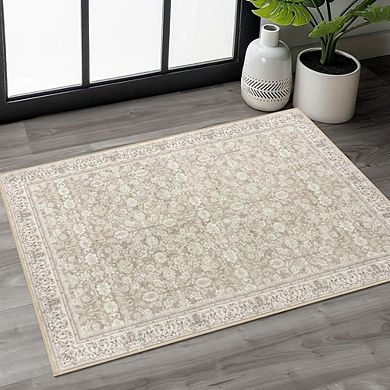 Washable Floral Area Rug Non Slip Low Pile Indoor Entryway Door Mat