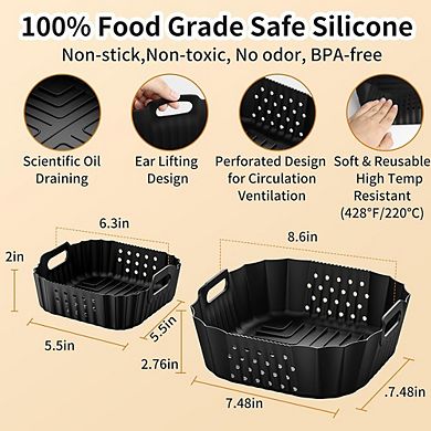 Air Fryer Silicone Liners, Reusable Non-Stick, Heat-Resistant Basket Mats
