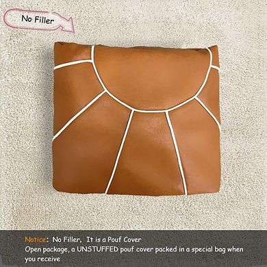 Handmade Faux Leather Pouf Cover, Moroccan Style, Round Footstool