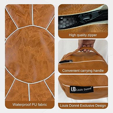 Handmade Faux Leather Pouf Cover, Moroccan Style, Round Footstool