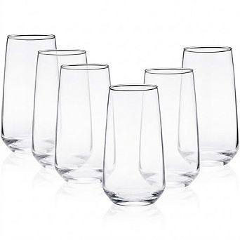 6 pc Highball Glass Set Tall Durable Tumblers for Drinks