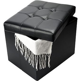 Folding Storage Ottoman, Padded Leather Footstool, Multi-Use Bench