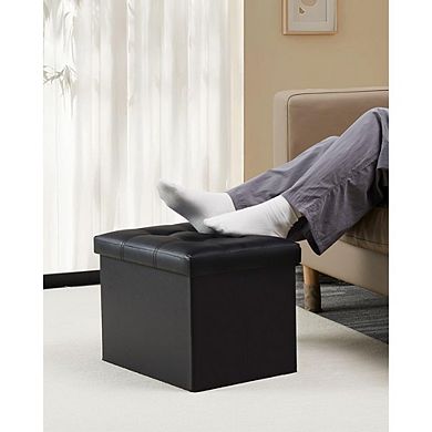 Folding Storage Ottoman, Padded Leather Footstool, Multi-Use Bench