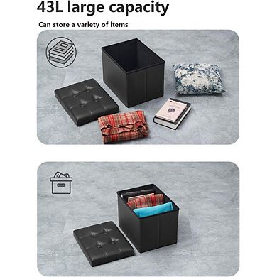 Folding Storage Ottoman, Padded Leather Footstool, Multi-Use Bench