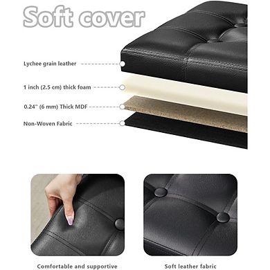Folding Storage Ottoman, Padded Leather Footstool, Multi-Use Bench