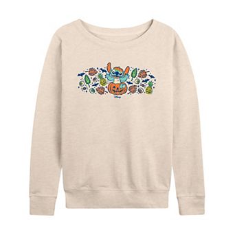 Women's Disney's Lilo & Stitch Pumpkin Floral French Terry Long Sleeve Tee