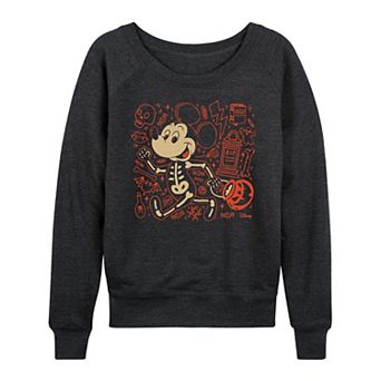 Women's Disney's Mickey Mouse Skeleton French Terry Long Sleeve Tee