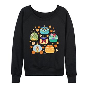 Women's Disney Princess Halloween Pumpkin Grid French Terry Long Sleeve Tee