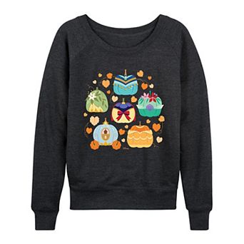 Women's Disney Princess Halloween Pumpkin Grid French Terry Long Sleeve Tee