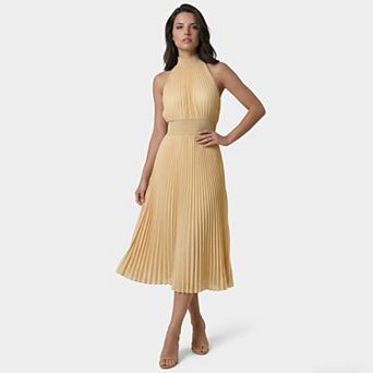 Women's bebe Sleeveless Halter Pleated Dress