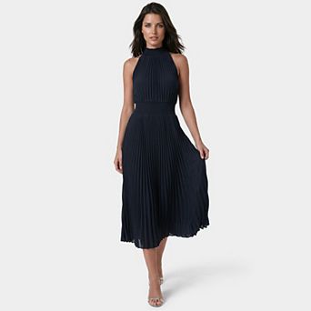 Women's bebe Sleeveless Halter Pleated Dress