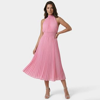 Women's bebe Sleeveless Halter Pleated Dress